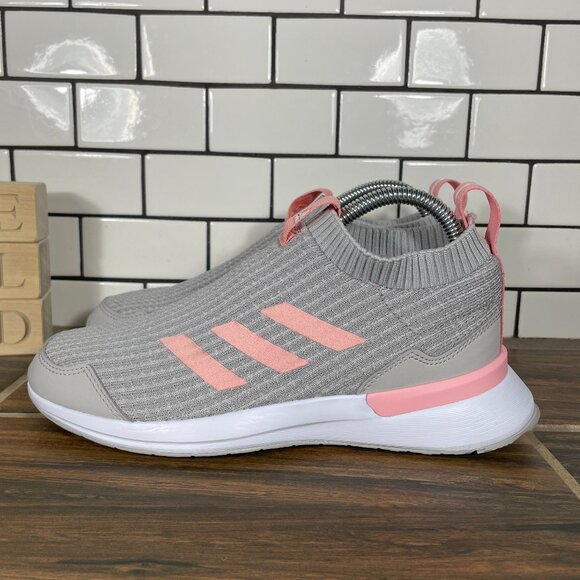 adidas RapidaRun LL Youth Girls Size 4.5 Running Shoes Gray Pink Pull On Sneaker - Picture 1 of 12